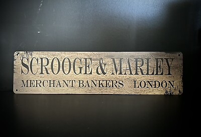 #ad SCROOGE MARLEY Bankers Vintage style Advertising Metal Sign 16” x 4quot; Christmas $18.50