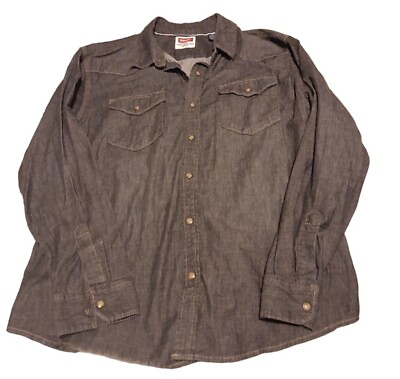 #ad Wrangler Stretch Western Shirt XL Pearl Snaps Black Denim Wash $15.44