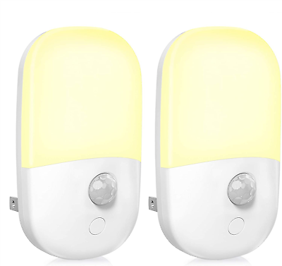 #ad Plug in Motion Sensor Dimmable Night Light Soft Warm White LED Nightlight $13.53