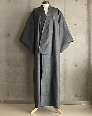 #ad EM006: Vintage Japanese Men#x27;s Kimono. Silk. Oshima Tsumugi. Length 149cm 58.6quot;. $65.00
