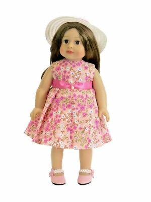 #ad Doll Clothes 18quot; Dress Pink Floral Hat White Fits 18 Inch American Girl Dolls $14.99