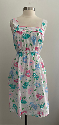 #ad Vintage Nice N Easy Sleeveless White Floral Print Dress sz Medium $26.00