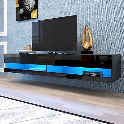 #ad Floating LED TV Stand Wall Mounted Modern High Gloss TV Stand with Storage $179.99