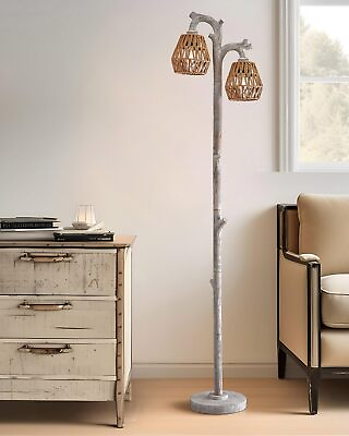 #ad #ad Retro Farmhouse Rattan Floor Lamp Boho for Living Room Rustic Standing Lamps ... $90.38