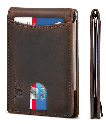 #ad SERMAN BRANDS RFID Blocking Genuine Leather Thin Minimalist Front Pocket Wallet $29.99