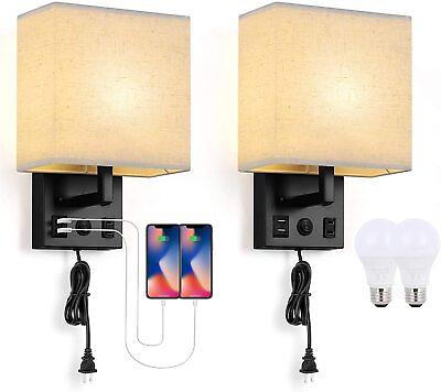 #ad #ad Set of 2 Wall Sconce Modern Bedside Wall Lamp with USB Charging Port amp; AC Outlet $37.99