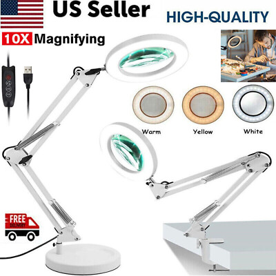#ad Magnifier LED Lamp 10x Magnifying Glass Desk Light Reading Lamp With Baseamp; Clamp $23.99