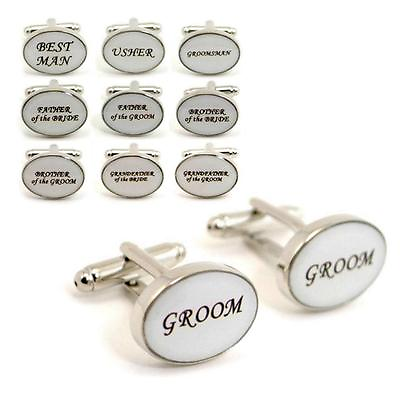 #ad PERSONALISED WEDDING PARTY CUFFLINKS PAIR High Quality NEW w GIFT BAG White Oval $6.95