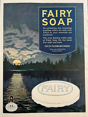#ad Fairy Soap Vintage Print Ad Bar of Soap Floating on Lake at Night 1917 $19.99