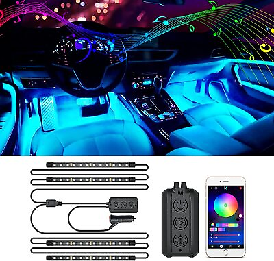 #ad 48 LED RGB Car Light Strips Interior Neon Atmosphere Lights Kit Wireless Control $19.99