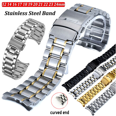 #ad Curved End Stainless Steel Link Bracelet Watch Band Strap 12 14 16 18 20 22 24mm $3.76