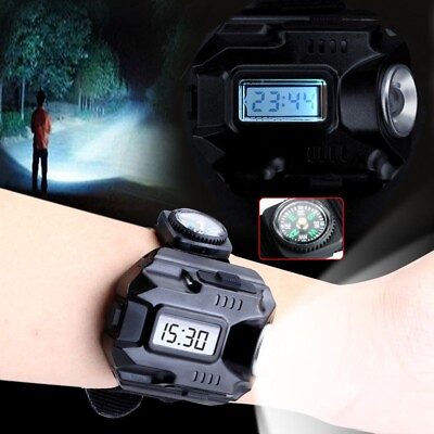 #ad Tactical LED Display USB Rechargeable Wrist Watch Flashlight Torch and No Watch $18.97