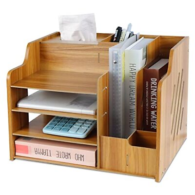 #ad Wood Desk Organizer Office Desk Organizer Desktop Organizer Set Multifunction... $32.77