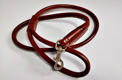 #ad Rolled Round Dog Leather Show Slip Lead collar Leash Brown Pet Leash Free Ship $38.00