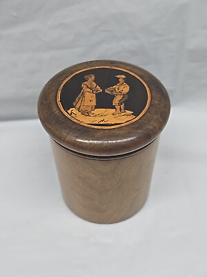 #ad Round Wood Box Inlaid Wood Baker Biedermeier Antique German Measuring Cup Holder $76.00