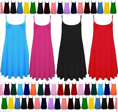 #ad WOMENS CAMISOLE CAMI FLARED SKATER LADIES STRAPPY VEST TOP SWING MINI DRESS 8 26 GBP 5.51