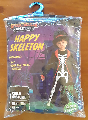 #ad Happy Skeleton Glow In Dark Costume Child Med Waist 27 28 Spooktacular Creations $6.80