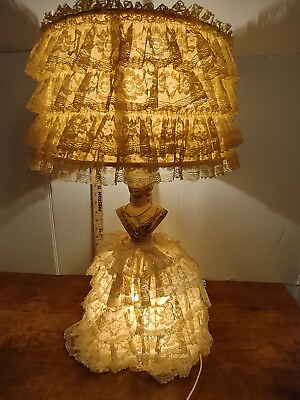 #ad #ad Vintage Victorian Lady 25quot; Double Light Table Lamp with Lace Shade amp; Lace Dress $99.99