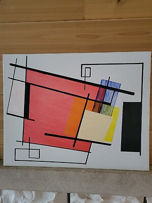 #ad Mid Century Modern Abstract Vintage Bauhaus Style Painting Modernist Original $179.00