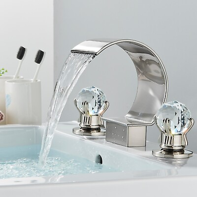 #ad Brushed Nickel 8quot; Widespread Bathroom Sink Faucet 3 Holes Waterfall Basin Mixer $35.59