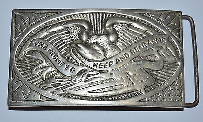 #ad Vintage The Right To Keep and Bear Arms Solid Silver Tone Belt Buckle GUNS Rare $23.61
