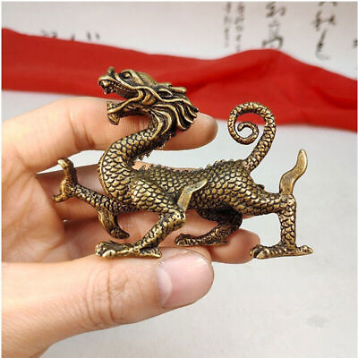 #ad A Chinese Old Vintage Solid Brass Handwork Collectible Dragon Ornament Statue $9.33