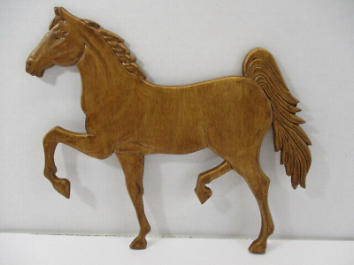 #ad Vtg HORSE WOOD PLAQUE Wall Hanging Prancing Brown The Match Box Flint Lapeer MI $12.99