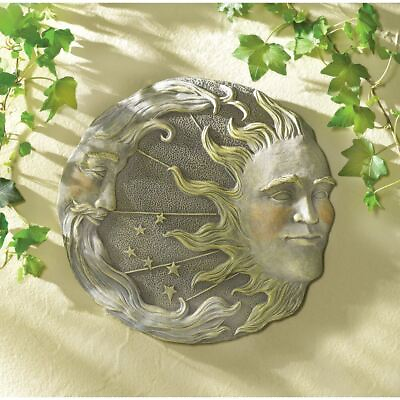 #ad CELESTIAL GARDEN WALL HANGING ART PLAQUE PATH WICCA SUN MOON FACE STEPPING STONE $32.28