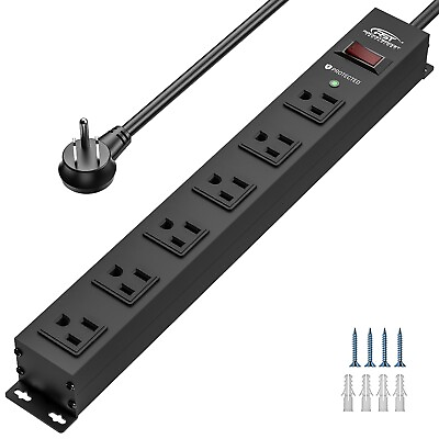 #ad CRST 6 Outlet Heavy Duty Power Strip Surge Protector 15A 1875W 2100J 6FT Cord $25.19