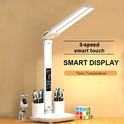 #ad LED Dimmable Table Lamp USB Rechargeable 180° Rotation Foldable Eye Protectr $19.58