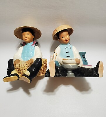 #ad Vintage McCarty Bros Figurines California Pottery Asian Oriental Boy amp; Girl $39.97
