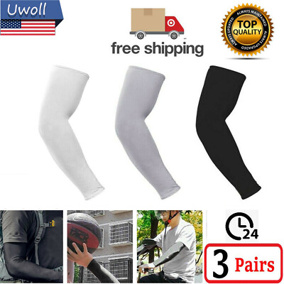 #ad 3 5 Pairs Cooling Arm Sleeves Cover UV Sun Protection Outdoor Basketball Sport $3.92