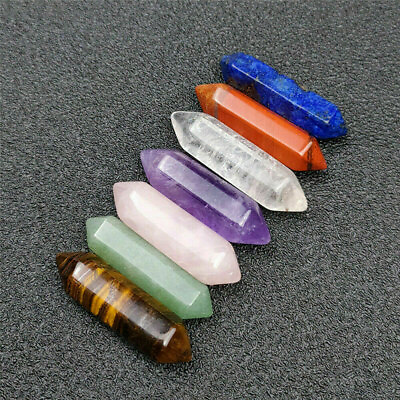 #ad 7PC Natural Obelisk Quartz Crystal Wand Double Point Healing Reiki Mineral Stone $9.75