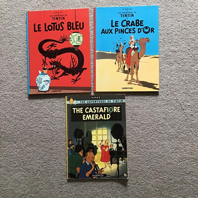 #ad Vintage Tintin Cartoon Books x 3 Late 80s early 90s in French Job Lot AU $45.00