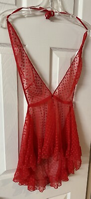 #ad 💃🏼💃🏼The Escante Collection Cherry Red Lingerie Babydoll Size L💃🏼💃🏼 $29.00