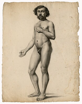 #ad 19th century academic male nude figure drawing Auguste Bouchet academie c. 1853 $425.00