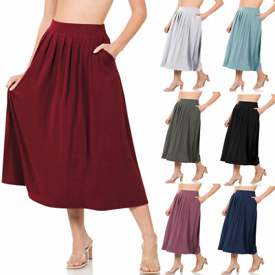 #ad Womens High Waist Pleated Midi Swing Flare Skirt $24.95