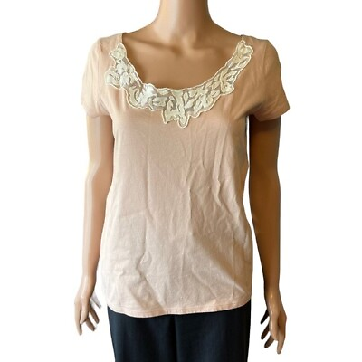 #ad Talbots Lace Embellished Pima Cotton Cap Sleeves Medium $9.99