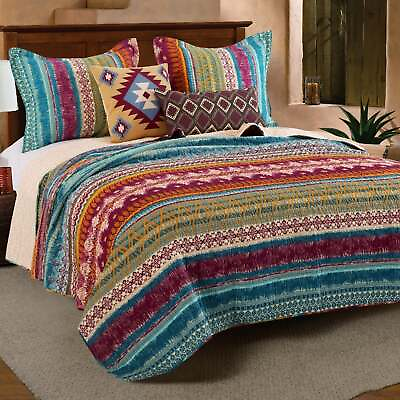 #ad BEAUTIFUL CHIC TEAL BLUE PURPLE SOUTHWEST WESTERN LODGE CABIN RUSTIC QUILT SET $188.32