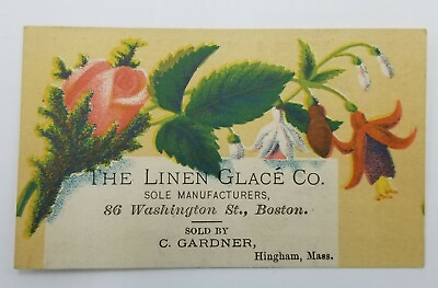 #ad Victorian Trade Card The Linen Glace Co.Boston Flowers A63 $5.88