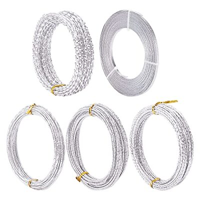 #ad 5 Rolls 164FT Aluminum Crafting Wire Flat Jewelry Wire Twist Engraved Silver... $36.83