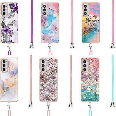 #ad Flower Marble Lanyard Phone Case For Motorola G20 G60 G30 G50 G200 G Pure E30 E7 $4.55