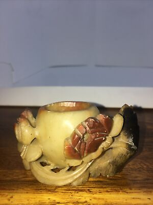 #ad ANTIQUE ASIAN HAND CARVED LOTUS SOAPSTONE INK WELL Mini Planter Statue 3 2 Y $25.00