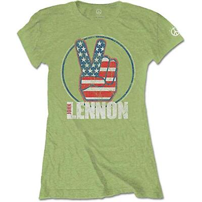 #ad John Lennon Women#x27;s Peace Fingers Us Flag T Shirt M Green Kiwi Kiwi $18.11