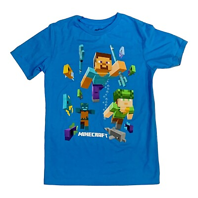 #ad Original Minecraft Blue Short Sleeve Graphic T Shirt Tee Large Mint Conditions $11.20