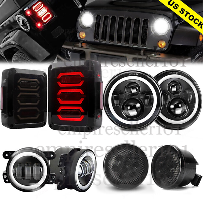 #ad for Jeep Wrangler JK JKU Tail Lights 7quot; LED Halo Headlights Fog Turn Lamps Combo $148.88