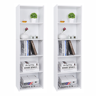 #ad 2PCS 5 Tier Bookcase Bookshelf Open Adjustable Shelf Storage Organizer White $64.39