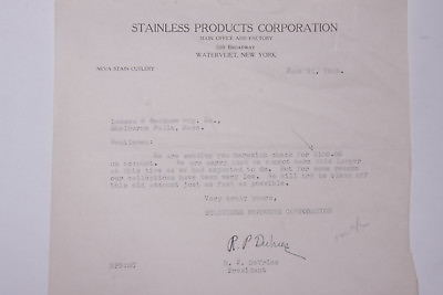 #ad 1926 Lamson Goodnow Stainless Products Corp Watervliet NY Signed Ephemera L917E $10.95