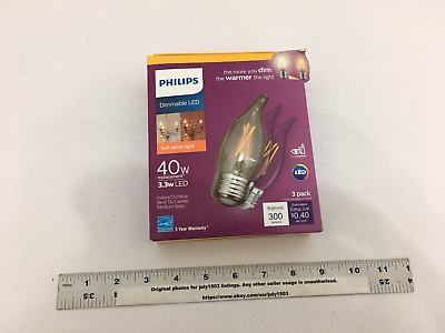 #ad NEW 3 pk 40W BA11 LED Bent Tip Filament Bulb E26 Base Soft White 2700K Dimmable $14.90
