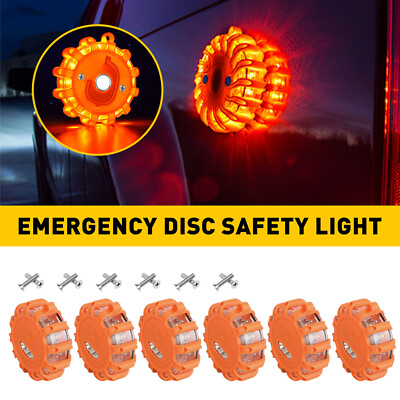 #ad 6x LED Road Flares Emergency Disc Safety Light Flashing Roadside Beacon Warning` $45.99
